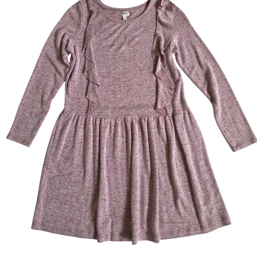 Gymboree Ruffle Front Knit Dress L 10-12 Pink Marl Long Sleeve Heathered Soft